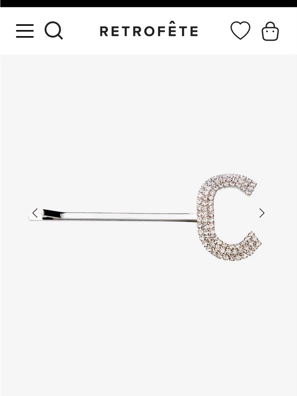 Retrofete Crystal 'C' Silver Hairpin